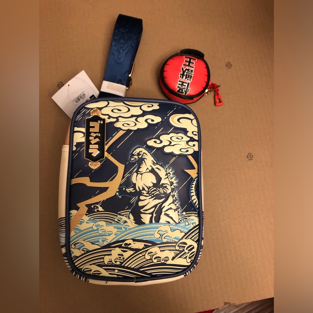 Godzilla Sea Storm Tonal Crossbody Bag w Coin Purse NWT